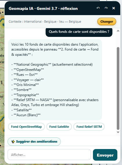 Exemple de réponse intelligente sur les fonds de carte disponibles.